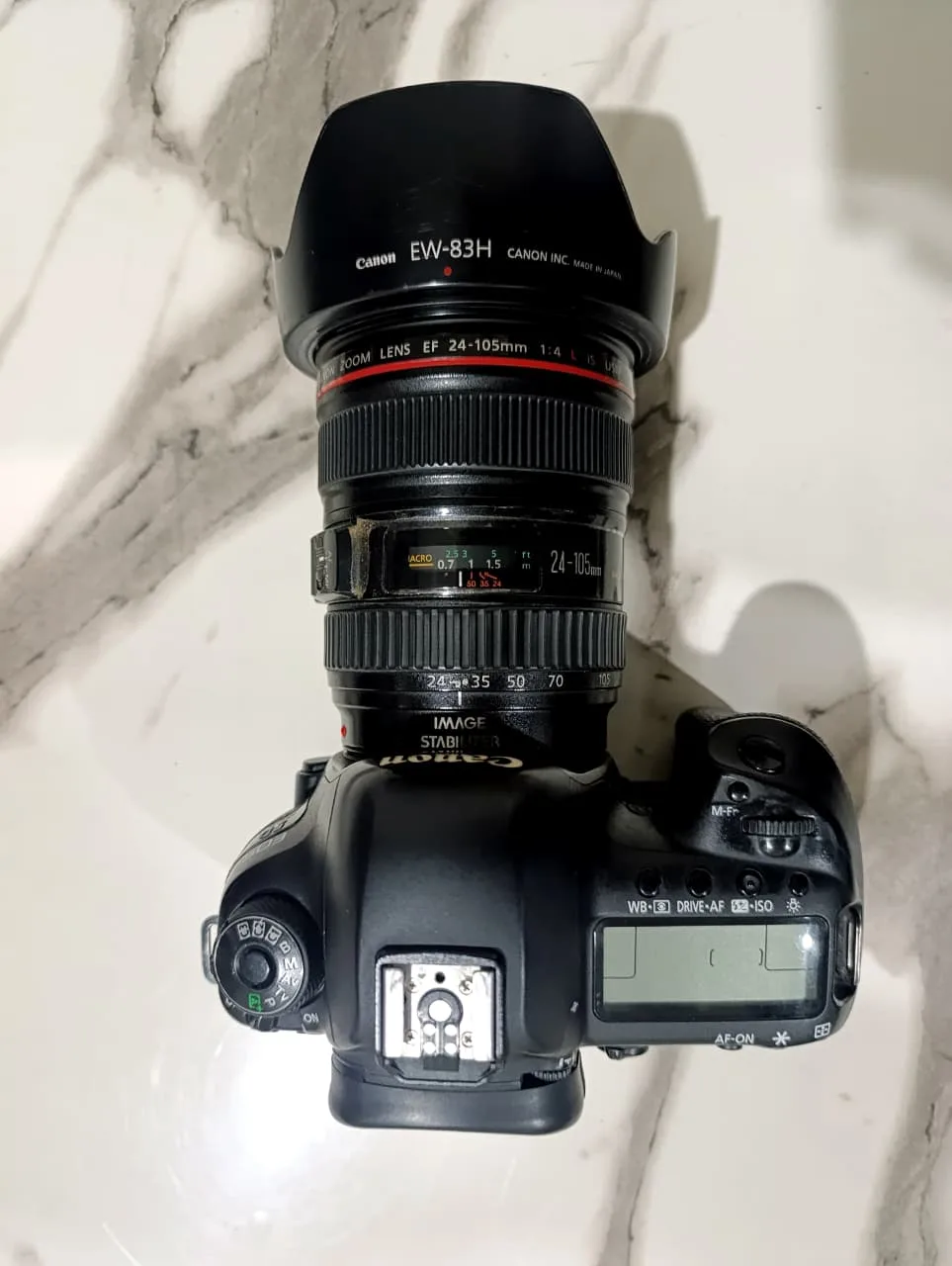 Top-down view of my Canon EOS 5D Mark IV with the 24-105mm lens